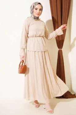 Elastic Waist Printed Skirt Twin Set Beige