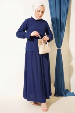 Elastic Waist Printed Skirt Twin Set Navy Blue