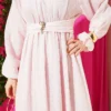 Elastic Waist Flared Dress Pink groothandel dress view 4 - Hicabistan Turkije fabriek