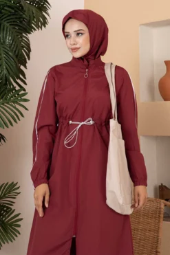 منظر بديل لـ High-Waisted Modest Swimwear Burgundy