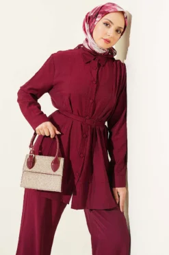 Alternative view of Belted Two-Piece Set Burgundy