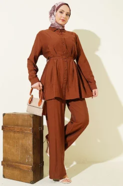 Belted Two-Piece Set Brown