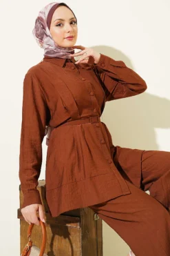 Alternative view of Belted Two-Piece Set Brown