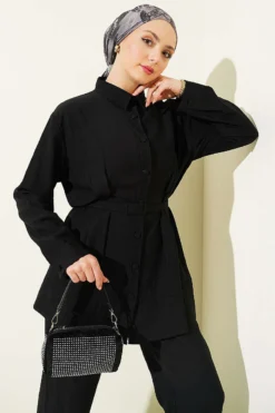 Alternative view of Belted Two-Piece Set Black
