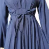 Belted Pleated Modal Dress Navy Blue بالجملة dress view 4 - Hicabistan مصنع تركيا
