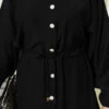 Belted Tunic with Buttons Long Two-Piece Set Black wholesale clothing set view 4 - Hicabistan Turkey factory