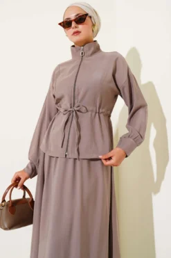 Belted Tulle Skirt Set Mink بالجملة clothing set view 2 - Hicabistan مصنع تركيا