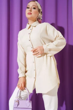 Belted Tunic Shirt Beige