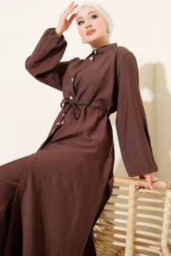 Alternative view of Belted Long Tunic Two-Piece Set Brown