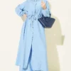Belted Long Tunic Two-Piece Set Blue