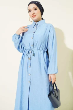 Alternative view of Belted Long Tunic Two-Piece Set Blue