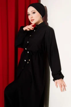 Belted Long Tunic Two-Piece Set Black