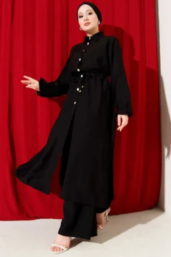 Alternative view of Belted Long Tunic Two-Piece Set Black