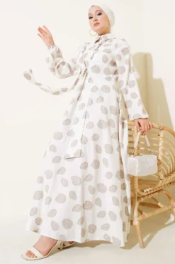 Polka Dot Half Button Dress Ecru