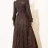 Ankle Tie Beaded Evening Dress Brown groothandel dress view 3 - Hicabistan Turkije fabriek