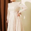 Ankle Tie Beaded Evening Dress Beige en gros dress view 2 - Hicabistan usine Turquie