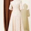Ankle Tie Beaded Evening Dress Beige en gros dress view 3 - Hicabistan usine Turquie