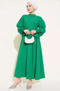 Ankle Gathered Skirt Two-Piece Set Green