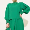 Ankle Gathered Skirt Two-Piece Set Green al por mayor clothing set view 2 - Hicabistan fábrica Turquía