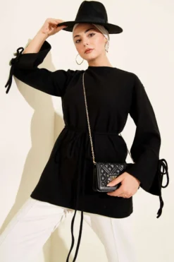 Ankle Tie Ribbed Cashmere Tunic Black