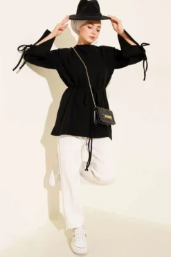 Alternative view of Ankle Tie Ribbed Cashmere Tunic Black