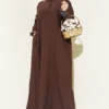 Ankle Striped Half Buttoned Dress Brown wholesale dress - Hicabistan Turkey factory