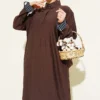 Ankle Striped Half Buttoned Dress Brown wholesale dress view 2 - Hicabistan Turkey factory