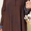 Ankle Striped Half Buttoned Dress Brown wholesale dress view 4 - Hicabistan Turkey factory