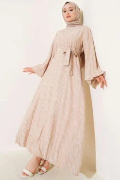 Ankle Elastic Knot Pattern Dress Beige