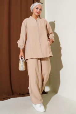 Ankle Elastic Zippered Tencel Two-Piece Set بالجملة clothing set - Hicabistan مصنع تركيا