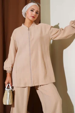 Ankle Elastic Zippered Tencel Two-Piece Set بالجملة clothing set view 2 - Hicabistan مصنع تركيا