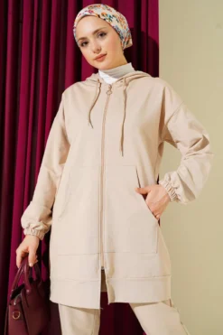Alternative view of Hooded Two-Piece Set Beige