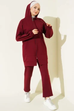 Hooded Two-Piece Set Burgundy