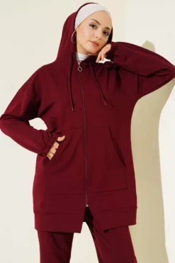 Alternative view of Hooded Two-Piece Set Burgundy