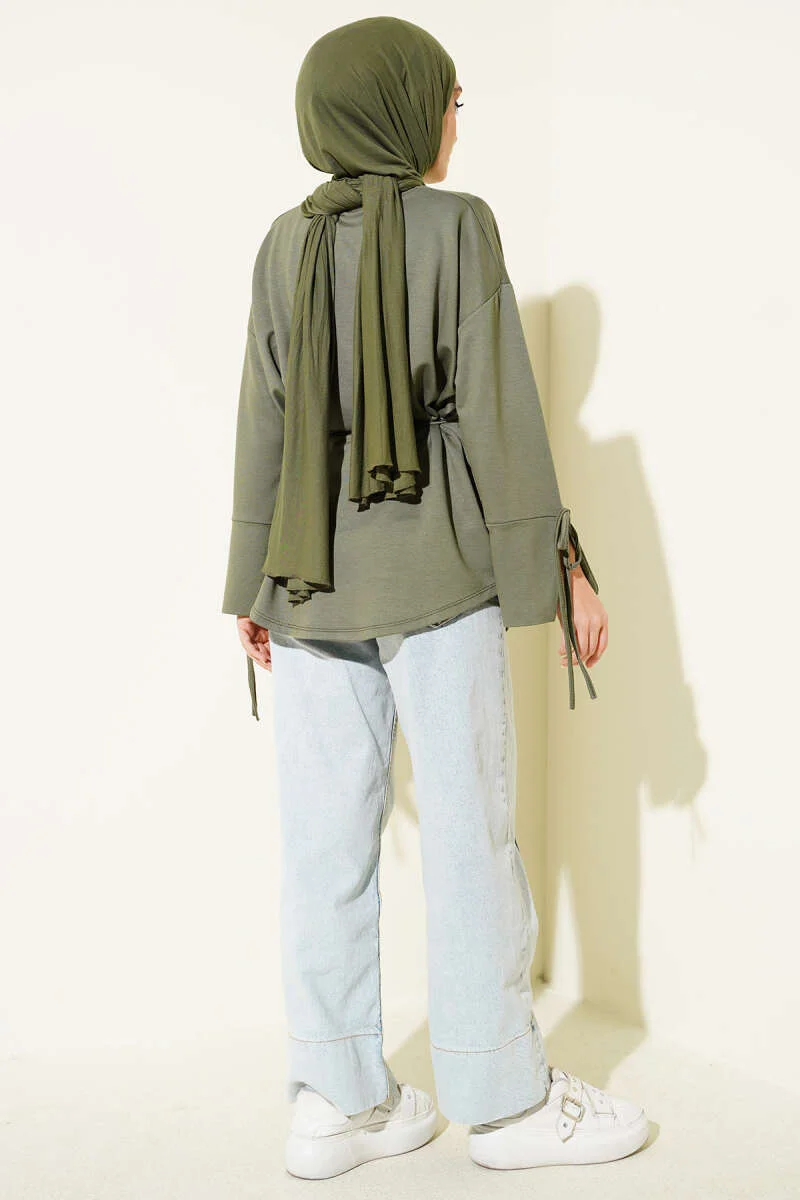 Ankle Slit Tied Tunic Khaki – Bild 3