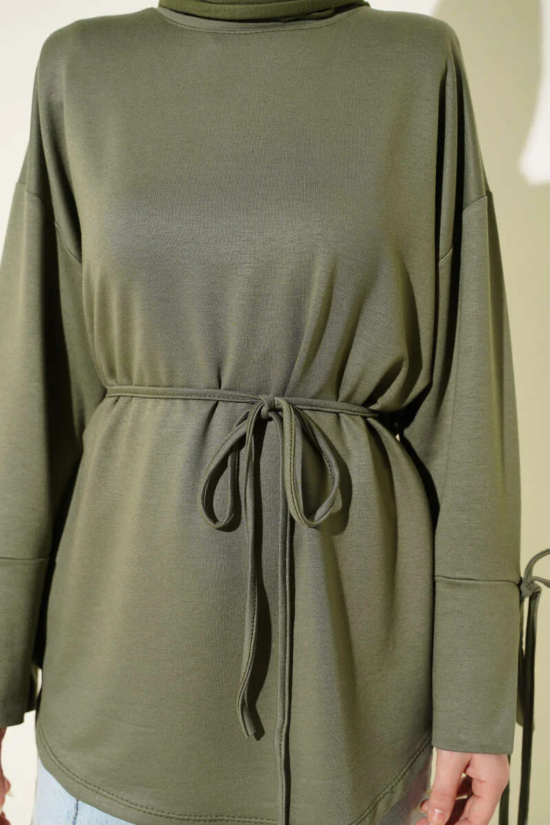Ankle Slit Tied Tunic Khaki – Bild 4