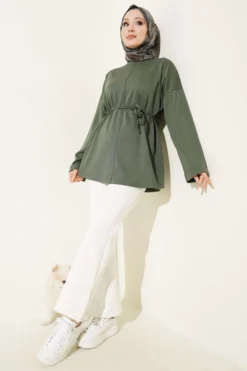Vue alternative de Bicycle Neck Tunic with Tie Belt Khaki