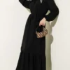 Crew Neck Dress with Elastic Sleeves Black