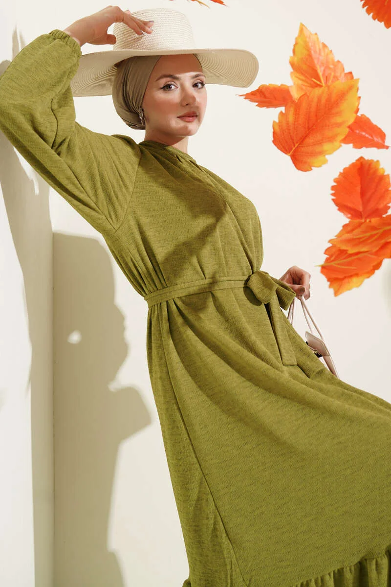 Crew Neck Dress with Elastic Sleeves بالجملة dress - Hicabistan مصنع تركيا