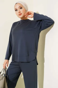 Bicycle Neck Oval Detail Two-Piece Set all'ingrosso clothing set view 2 - Hicabistan fabbrica Turchia