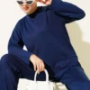 Bicycle Neck Oval Detail Two-Piece Set Navy Blue wholesale clothing set - Hicabistan Turkey factory