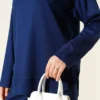 Bicycle Neck Oval Detail Two-Piece Set Navy Blue Großhandel clothing set view 4 - Hicabistan Türkei Fabrik