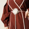 Trim Detail Rose Sashed Poplin Dress Brown al por mayor dress view 4 - Hicabistan fábrica Turquía