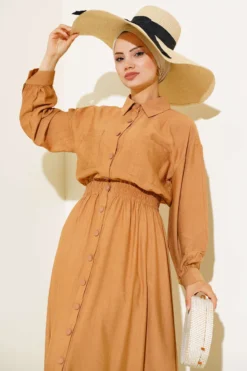 Vista alternativa de Boy Buttoned Double Pocket Dress Camel