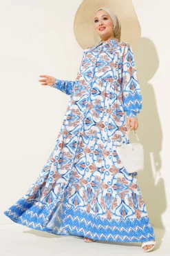 Buttoned Viscose Dress Blue