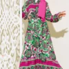 Buttoned Patterned Dress Fuchsia