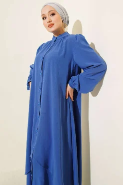 Vista alternativa di Button-Up Mandarin Collar Dress Indigo