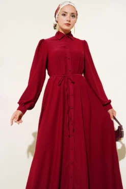 Alternative view of Button-Up Dress with Ties Burgundy