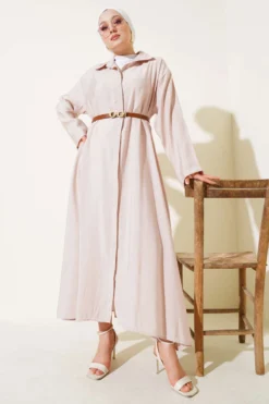 Alternative view of Buttoned Belted Basic Dress Beige