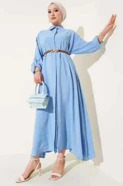Buttoned Belted Basic Dress en gros dress - Hicabistan usine Turquie
